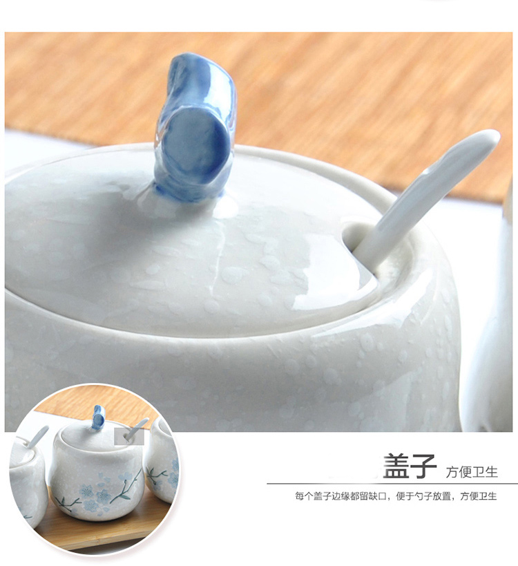 
                                        
                                                            樱之歌 纯手绘雪花釉日式素瓷调味罐3件套（含竹垫）                