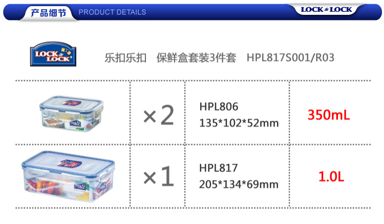 乐扣乐扣（locklock）保鲜盒三件套 比得兔系列保鲜盒套装 HPL817S003-PR 赠包