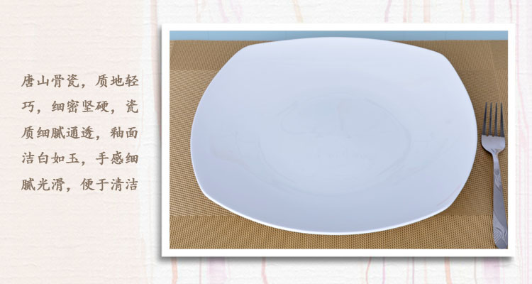 
                                        金禹瑞美（Remec)纯白骨瓷10英寸方西餐盘2个装                
