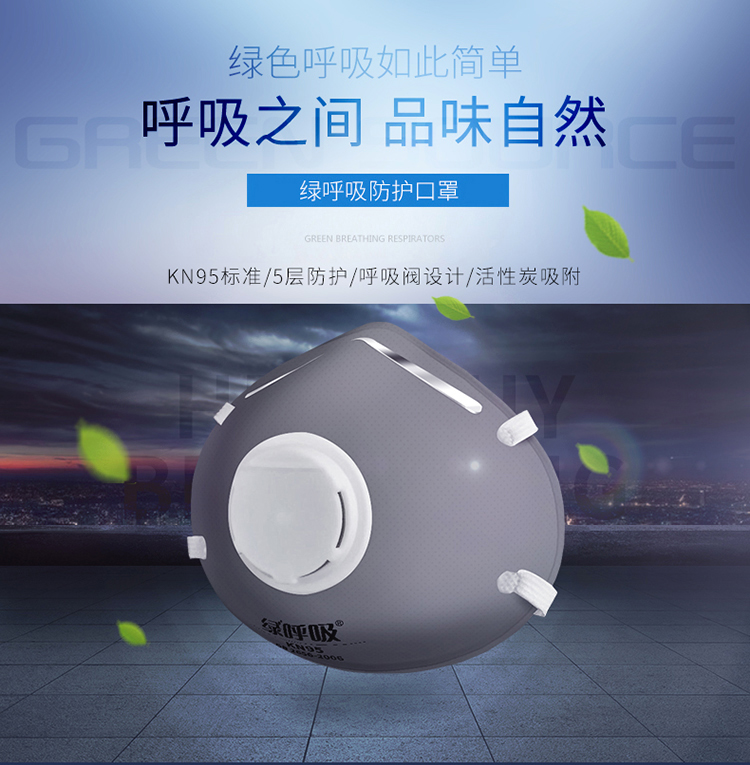 绿之源 绿呼吸N95吸杯型口罩防颗粒物呼吸器 有呼气阀 灰色5只/盒