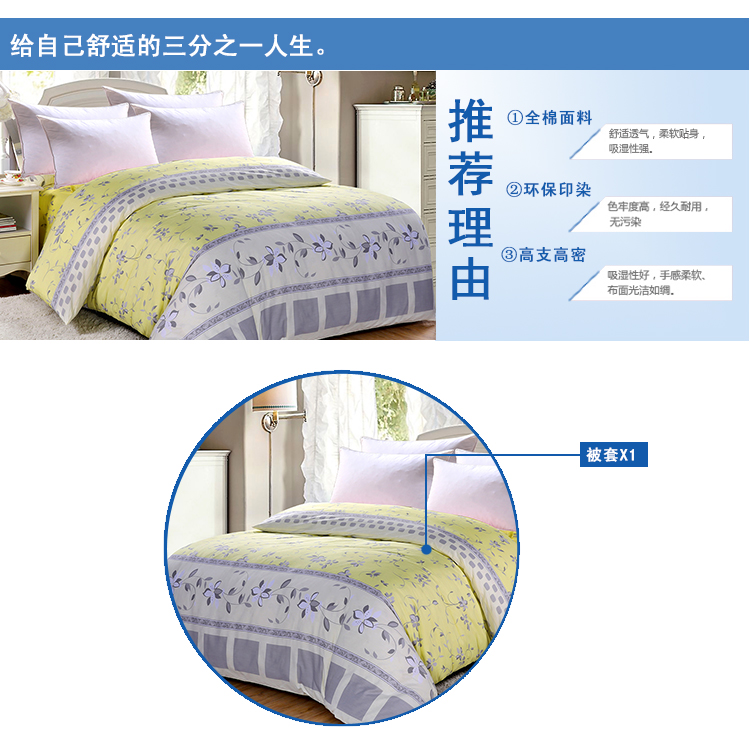 
                                        
                                                            艾薇 床品家纺 加大单人被罩单件纯棉被套180*215（新都市闲情）                