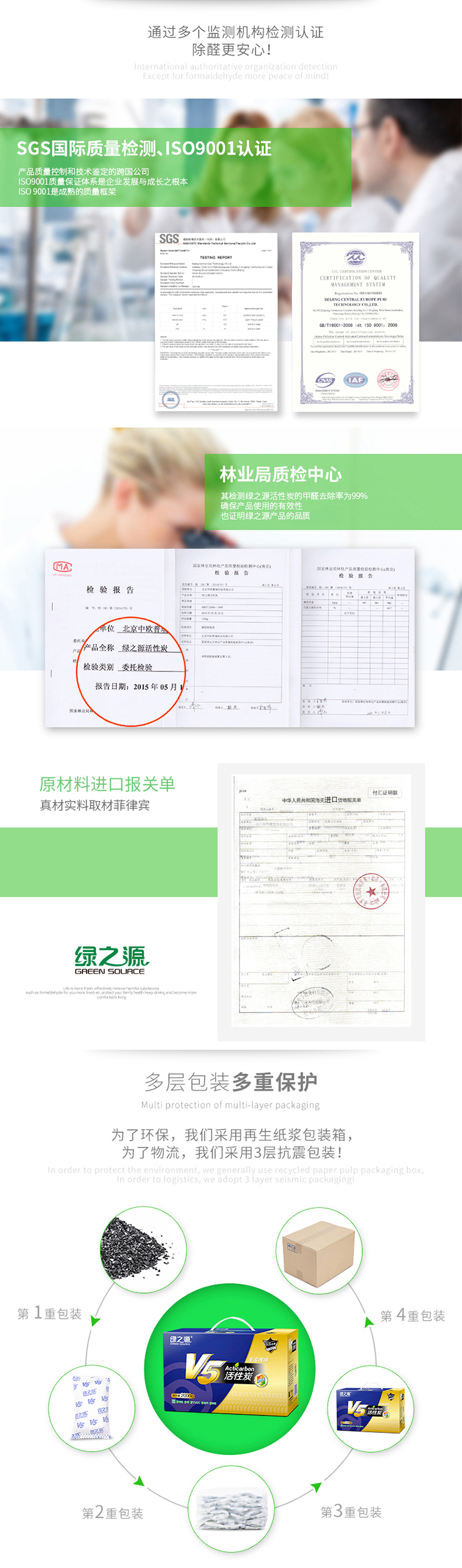 绿之源 V5除甲醛车家两用活性炭2000g 新房室内装修除味碳包去甲醛 家居除味剂