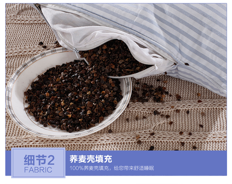 迎时（YINGSHI）荞麦壳健康枕 枕头枕芯 面料100%棉 全荞麦壳填充  单人定型枕头 40×68cm 蓝色