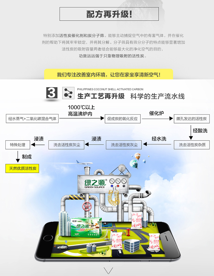 绿之源 高效纳米改性活性炭 装修除味除甲醛清除剂 家具去甲醛竹炭包2000g