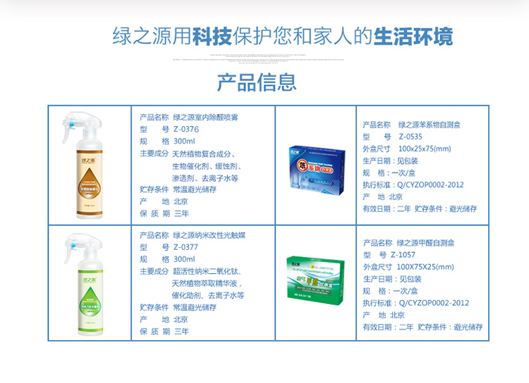 
                                        
                                                            绿之源 纳米光触媒甲醛清除剂 家用母婴新房装修除甲醛喷雾剂家具除油漆味异味抗菌防霉甲醛检测盒套装                