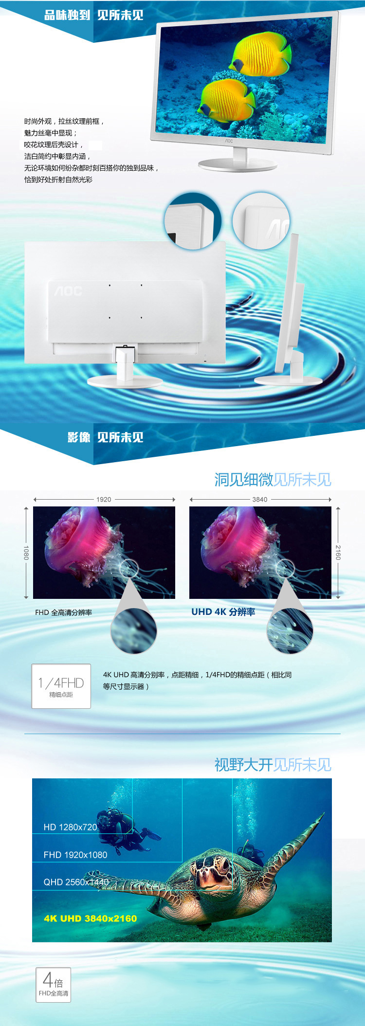 AOC U2870VQE/WW 28英寸4K UHD护眼不闪屏电竞游戏显示器