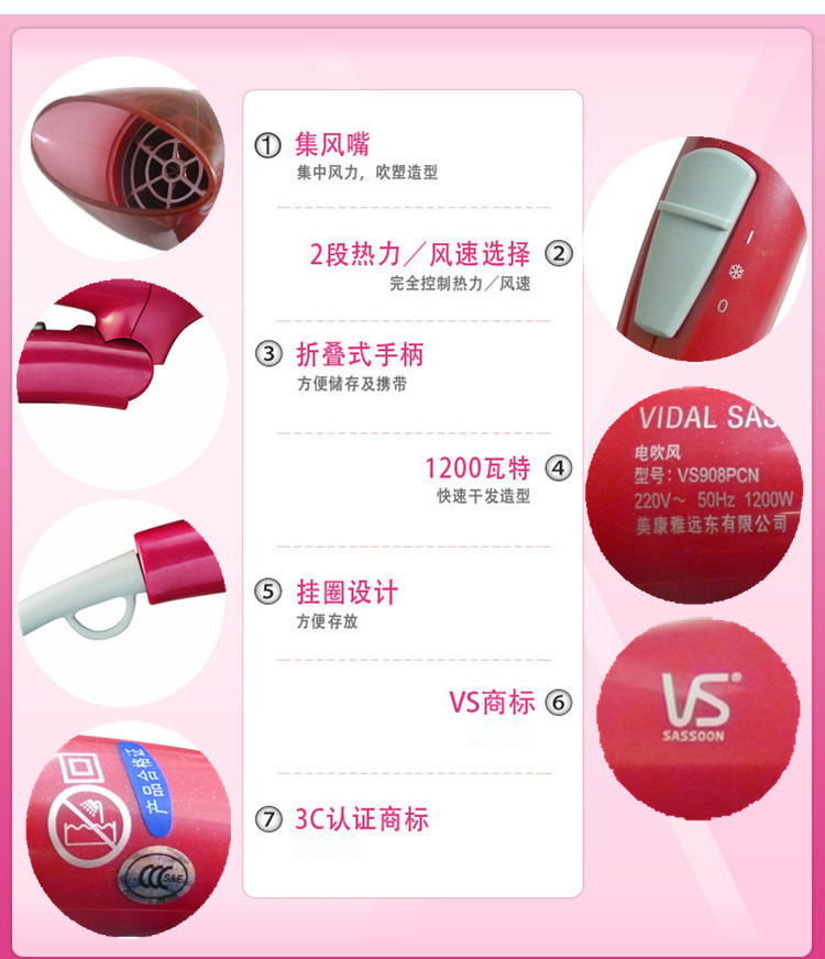 
                                        
                                                            沙宣（VS）电吹风机家用 时尚造型吹风筒VS908PCN                