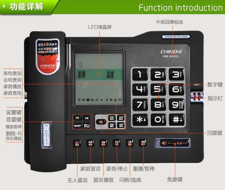 
                                        
                                                                                中诺 录音 电话机 座机  智能自动录音  内存卡支持扩充至32G 密码保护  固定 电话  留言答录 G025白色                