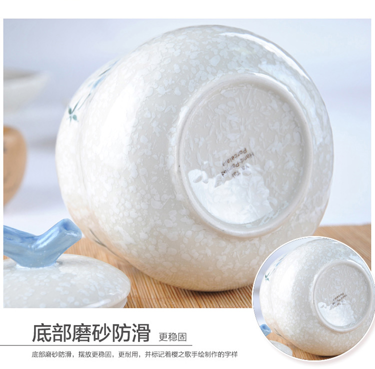 樱之歌 纯手绘雪花釉日式素瓷葫芦密封罐大号