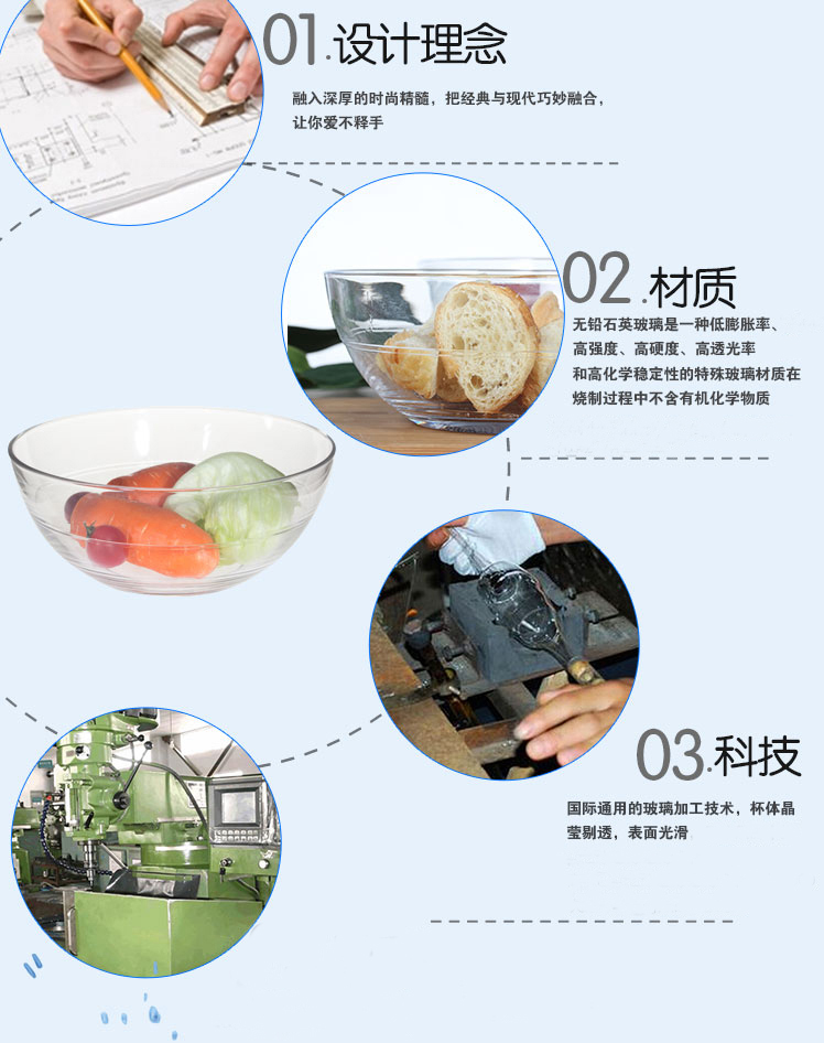 
                                        
                                        丽尊沙拉碗玻璃碗(9英寸)大号玻璃沙拉碗 (1只装)                