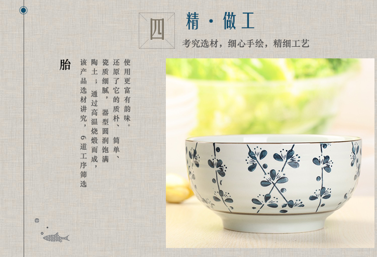 
                                        
                                        山田烧汤碗 陶瓷碗(7英寸)釉下彩日式面碗大汤碗(1只装) 梅花                