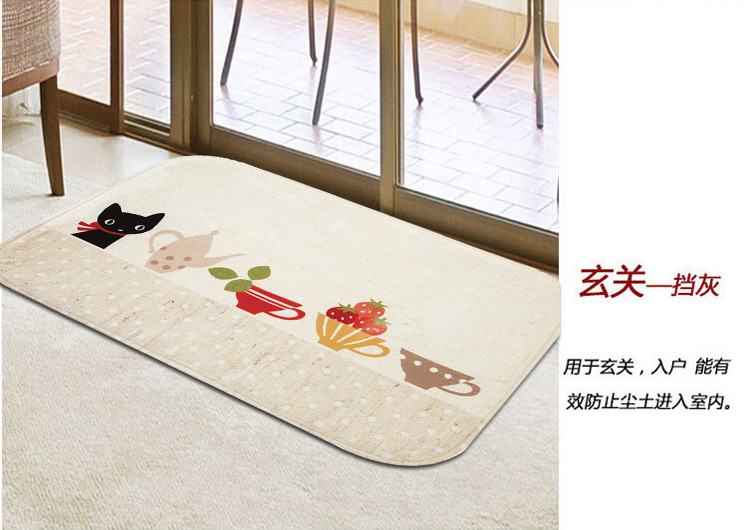 
                                        
                                        青苇 个性印染 地垫门垫 吸水防滑 浴室厨房脚垫 小黑猫50*80cm                