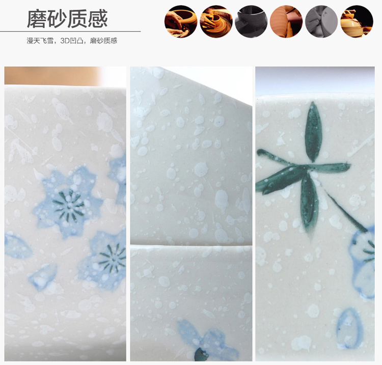 
                                        
                                                            樱之歌  日式釉下彩纯手绘雪花釉陶瓷碟饭盘汤盘大盘子深窝盘4件套（微波炉可用）                