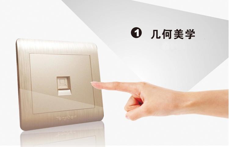 
                                        藤本86型墙壁开关面板插座一位八芯电脑插座/办公用电脑插座/家用电脑插座L3香槟金拉丝系列                