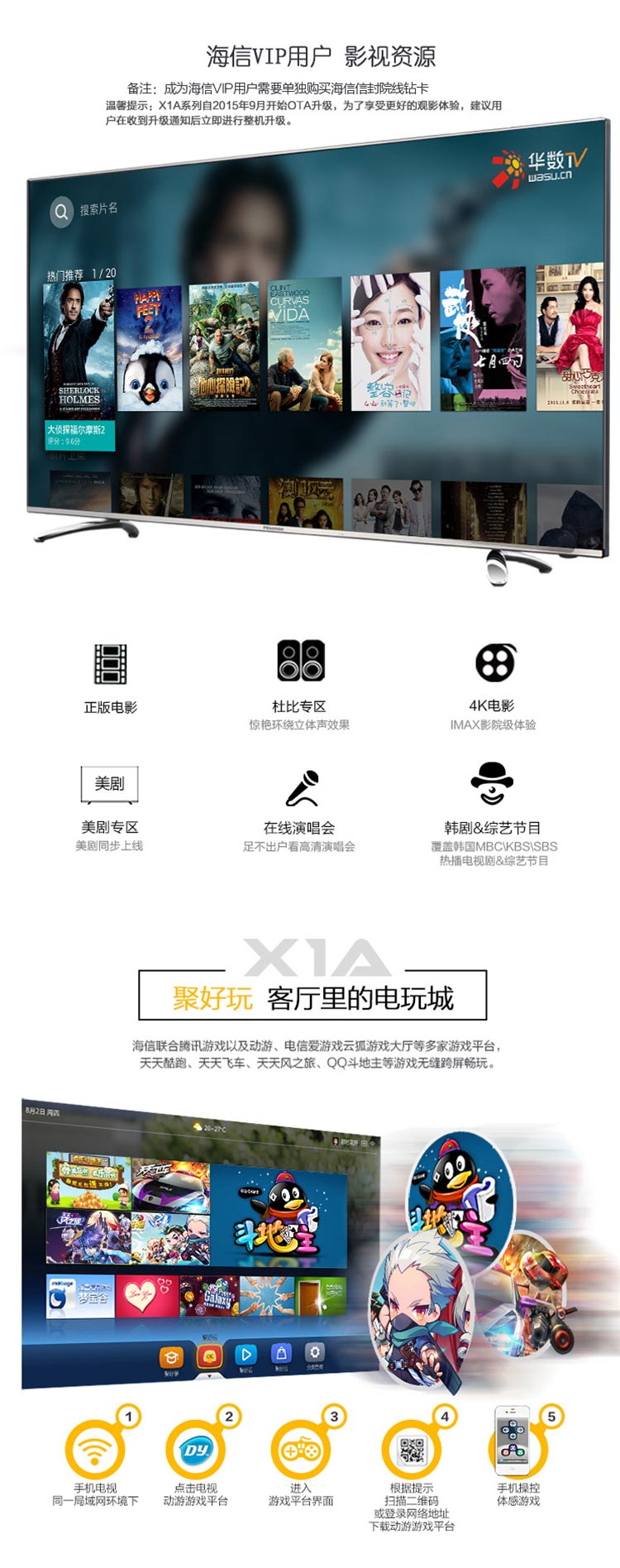 海信（Hisense）LED50X1A 50英寸 VIDAA2.0 智能电视  聚好看影视资源 (黑色)
