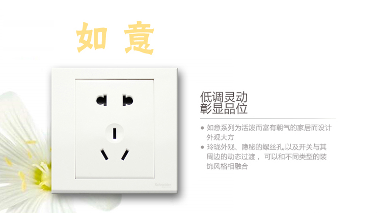 
                                        施耐德（Schneider）插座 二三极五孔插座 10A 5孔插座面板 白色 如意系列 EV426/10U                