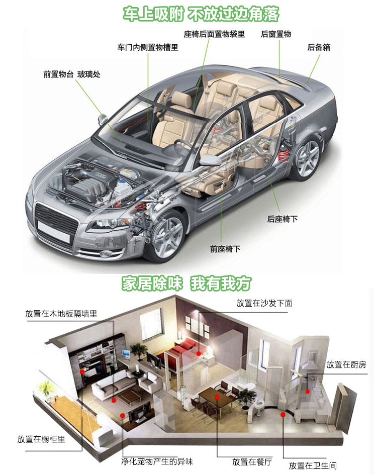 研美车配 车家两用除味除甲醛竹炭包 新车新房净味碳包2000克（200g*10包）