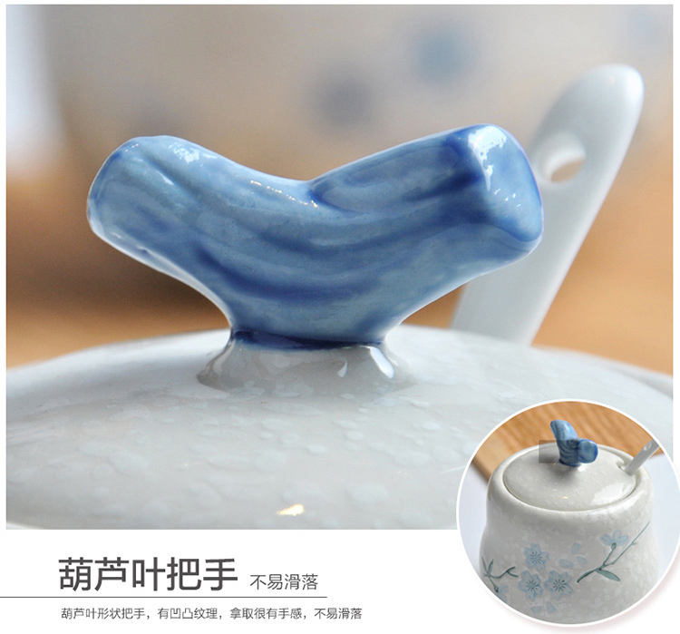
                                        
                                                            樱之歌 纯手绘雪花釉日式素瓷调味罐3件套（含竹垫）                