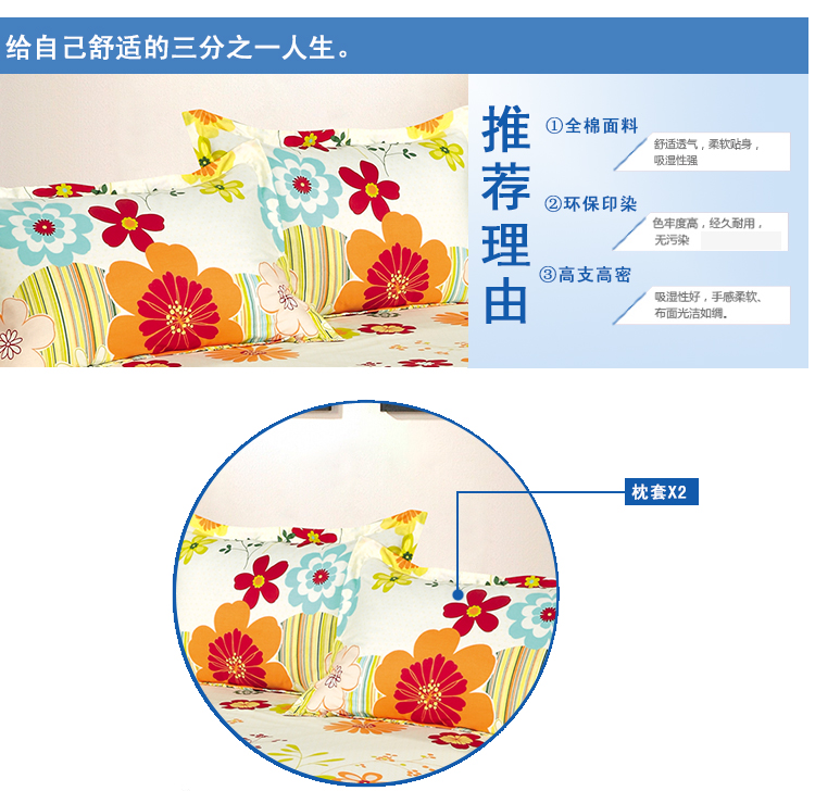 
                                        
                                                            艾薇 床品家纺 全棉枕套纯棉枕头套一对（万象更新48*74）                