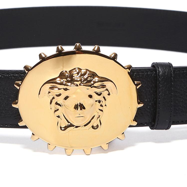 versace 范思哲 男士黑色牛皮荔枝纹金色美杜莎头像板