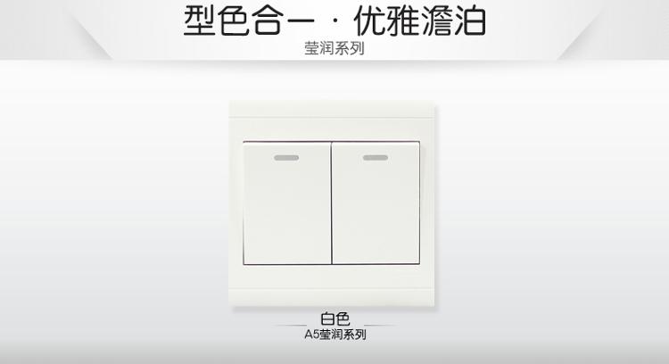 
                                        施耐德电气（Schneider Electric）开关插座 开关面板 双开单控开关 带荧光指示 A5莹润系列 白色                
