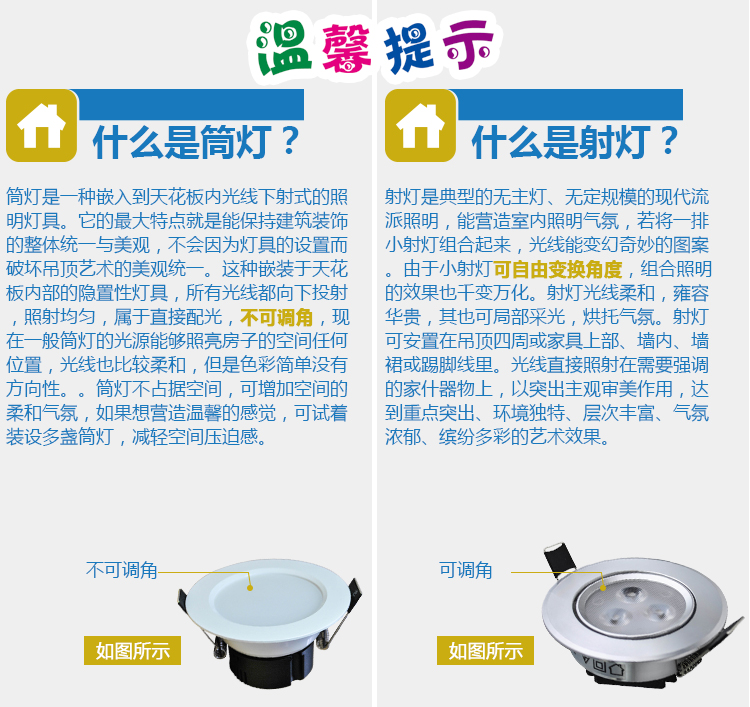 HD LED射灯 可调角度牛眼天花射灯 3W 暖白光
