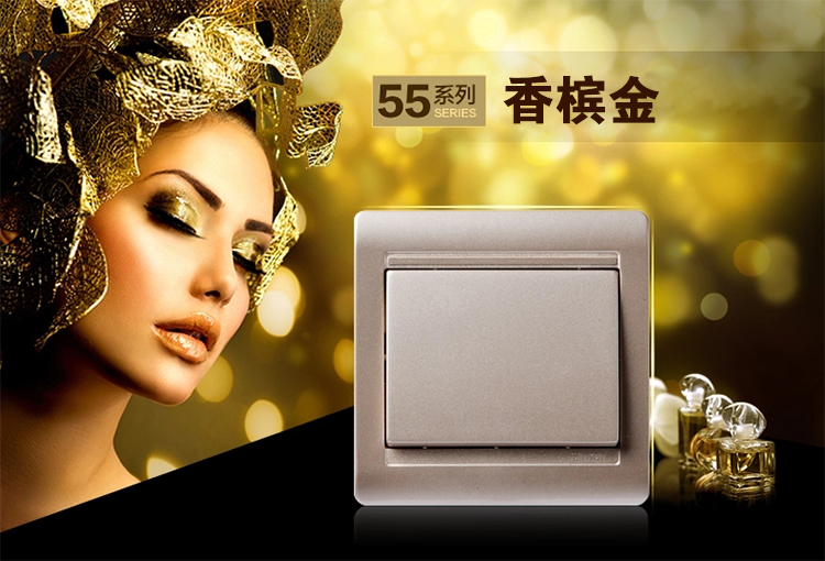 西蒙 (SIMON) 开关插座面板香槟金色一开单控开关55系列N51011B-56
