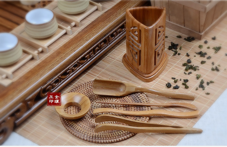 
                                        
                                                                                金镶玉 茶具配件 茶道六君子竹木实木功夫茶具茶道摆件茶针茶铲茶夹  双福茶道                
