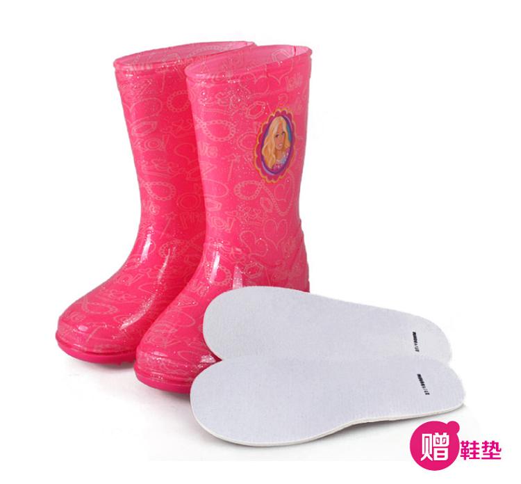 芭比（Barbie）儿童雨鞋 女童卡通防滑雨靴 BX-001玫红色   33码 适合脚长21.5cm