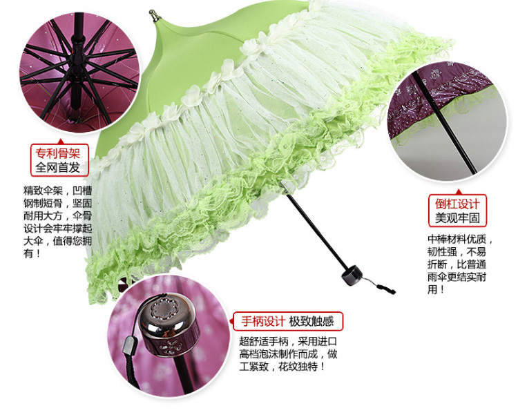 百盛洋 一帘幽梦防紫外线彩胶宝塔蕾丝公主晴雨两用伞 4360紫色