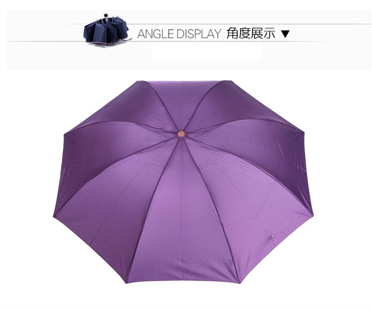 
                                        【京东超市】天堂 高密拒水碰击布一甩干三折晴雨伞307E 深紫色                