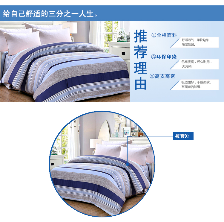 
                                        
                                                            艾薇 床品家纺 加大双人被套单件纯棉被罩220*240（米罗）                