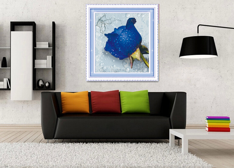 青苇 钻石画 十字钻绣 花卉 滴水玫瑰（蓝色）H-3017/W-0072 29CM*29CM