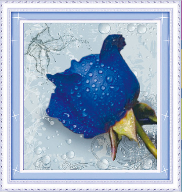 青苇 钻石画 十字钻绣 花卉 滴水玫瑰（蓝色）H-3017/W-0072 29CM*29CM