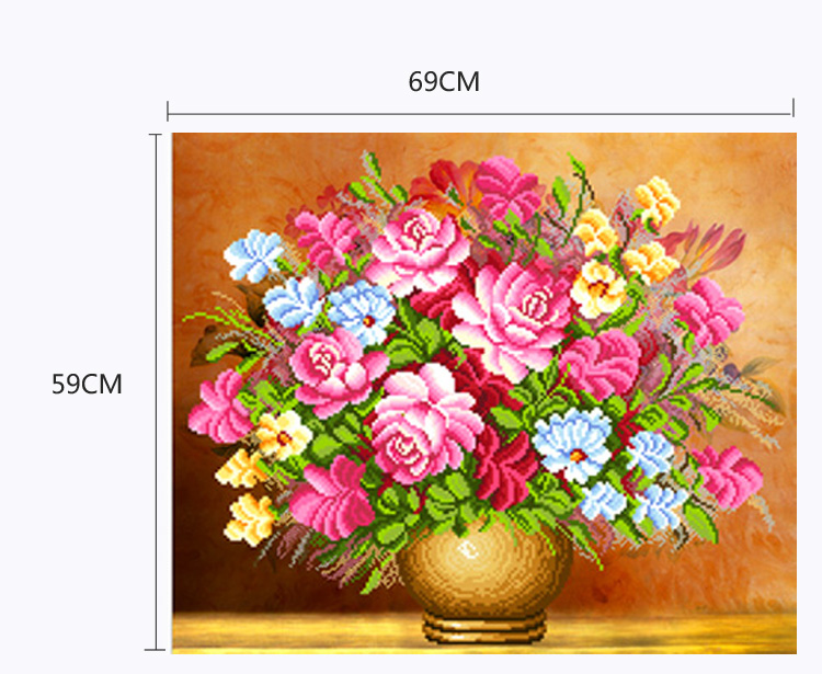 青苇 钻石画 十字钻绣 花卉 粉红玫瑰 H-3029/W-0052 69CM*59CM