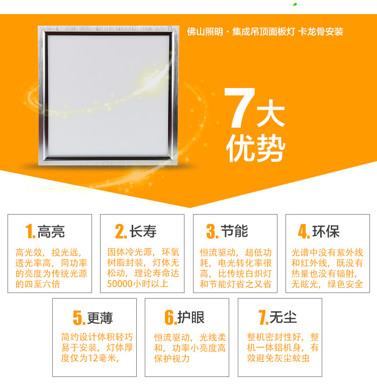 
                                        
                                        佛山照明（FSL）集成吊顶灯led平板灯厨房灯铝扣板吸顶灯厨卫灯300*300白光8W                