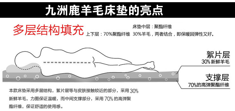 九洲鹿 防滑羊毛床垫 加厚床褥 床护垫 四季垫 双人榻榻米褥子垫被 1.5米床