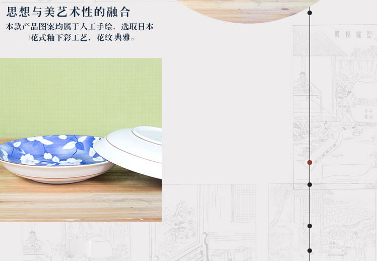 山田烧陶瓷盘子 瓷汤盘(7英寸)釉下彩日式和风深饭盘(2只装) 蓝吉祥