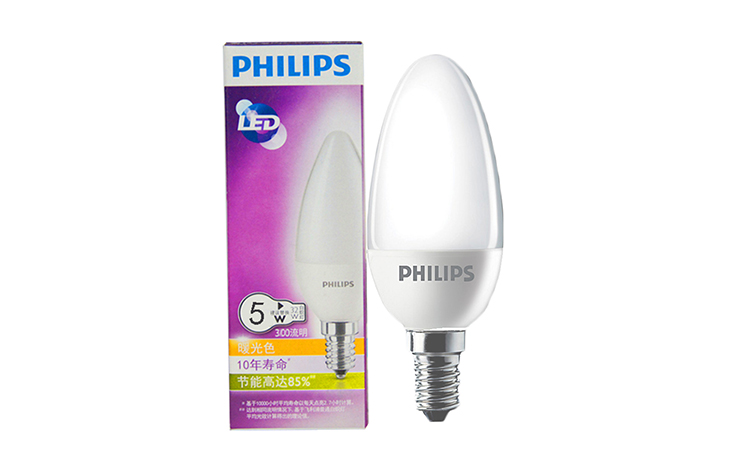 【京东超市】飞利浦(PHILIPS) LED灯泡 椒泡 蜡烛泡 5W E14小螺口2700K暖白色黄光 磨砂 单支装暖光色