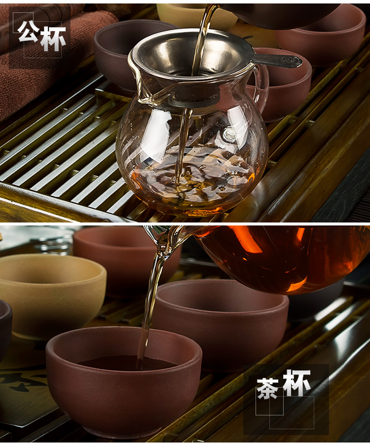 
                                        金镶玉 功夫茶具套装 茶缘五色紫砂套组 实木茶盘茶壶茶杯茶道泡茶炉整套                