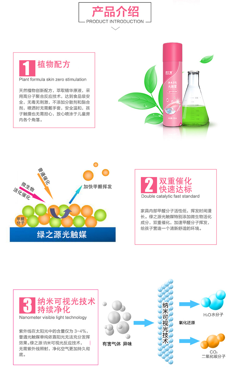 
                                        
                                                            绿之源 家用母婴儿童房专用纳米改性光触媒 除甲醛喷雾剂甲醛清除剂装修除油漆味异味抗菌防霉急入住除味剂                