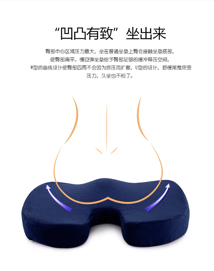 
                                        
                                                            汉妮威 记忆棉 慢回弹 公室电脑椅 凳子坐垫 加厚椅垫 8HC081621藏青色                