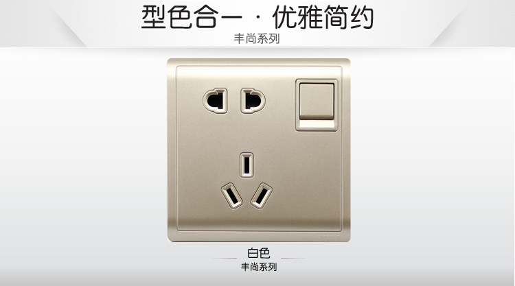 
                                                                                施耐德电气 开关插座 10A五孔插座面板带开关 丰尚系列 金色E8215_10US_WG                
