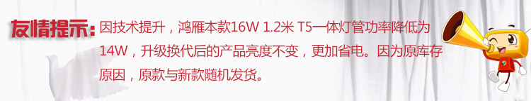 鸿雁HONYAR T5一体化支架日光灯管 1.2米 14W 白光 恒星系列