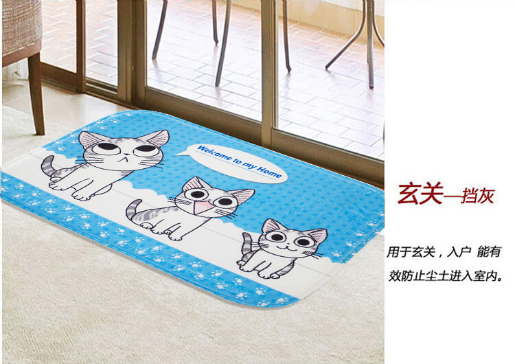 
                                        
                                                            青苇 个性印染 地垫门垫 吸水防滑 浴室厨房脚垫 猫咪 蓝底50*80cm                
