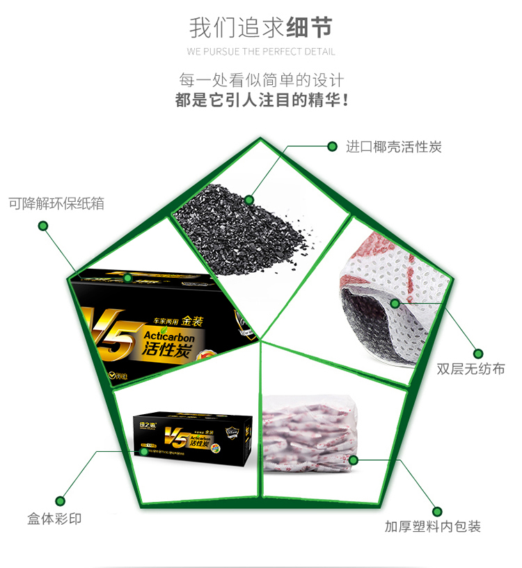 
                                        
                                                            绿之源 V5系列活性炭1000g 汽车车内除味 新车除味除甲醛 活性炭车用非竹炭包 新房装修车载摆件（金装款）                
