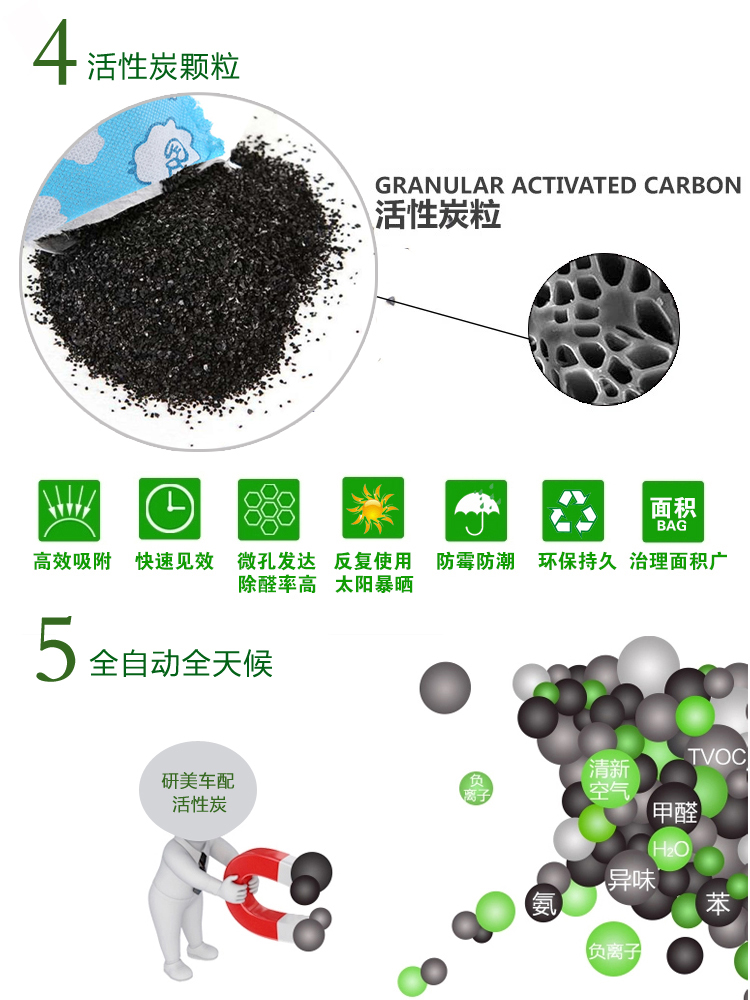 研美车配 车家两用除味除甲醛竹炭包 新车新房净味碳包2000克（50g*40包）