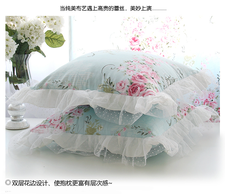 幸运狗 luckydog 罗曼莎全棉靠枕带蕾丝花边含芯 沙发方形抱枕43*43cm