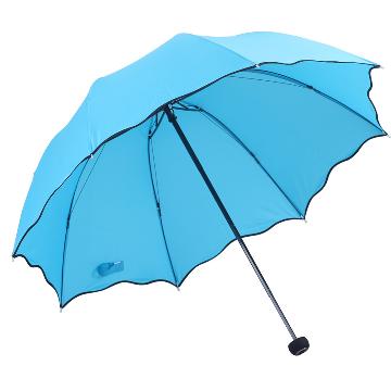 百盛洋 遇水显花折叠时尚炫色波浪边拱形公主晴雨伞 3379浅粉