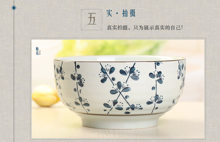 
                                        
                                        山田烧汤碗 陶瓷碗(7英寸)釉下彩日式面碗大汤碗(1只装) 梅花                